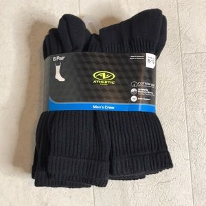 Athletic Works Men’s Crew Socks Sz 6-12 Black 6 Pair Tall Boot Moisture Wicking